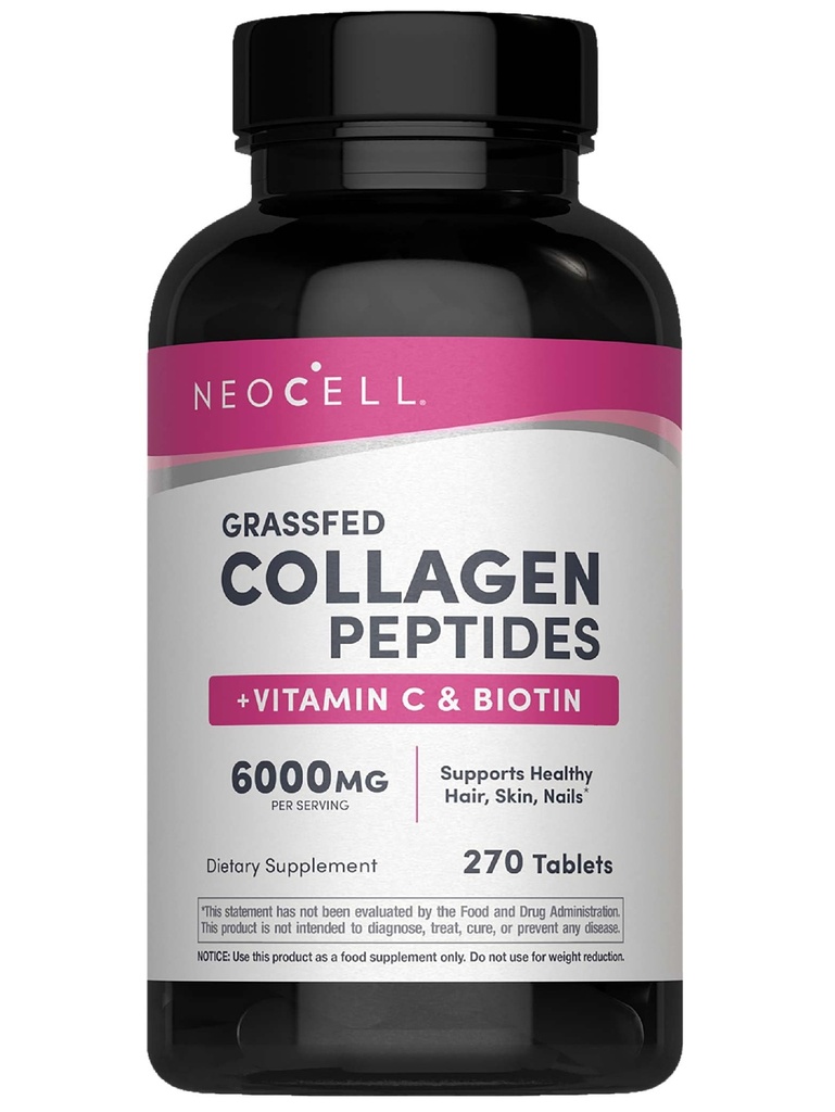 NeoCell Super Collagen Με βιταμίνη C και Βιοτίνη, το δέρμα, τα μαλλιά και τα νύχια συμπλήρωμα, περιλαμβάνει Αντιοξειδωτικά, Tablet, 270 Count, 1 φιάλη
