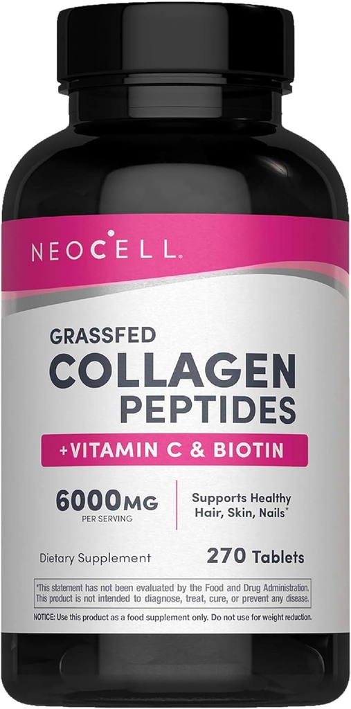 NeoCell Super Collagen Με βιταμίνη C και Βιοτίνη, το δέρμα, τα μαλλιά και τα νύχια συμπλήρωμα, περιλαμβάνει Αντιοξειδωτικά, Tablet, 270 Count, 1 φιάλη