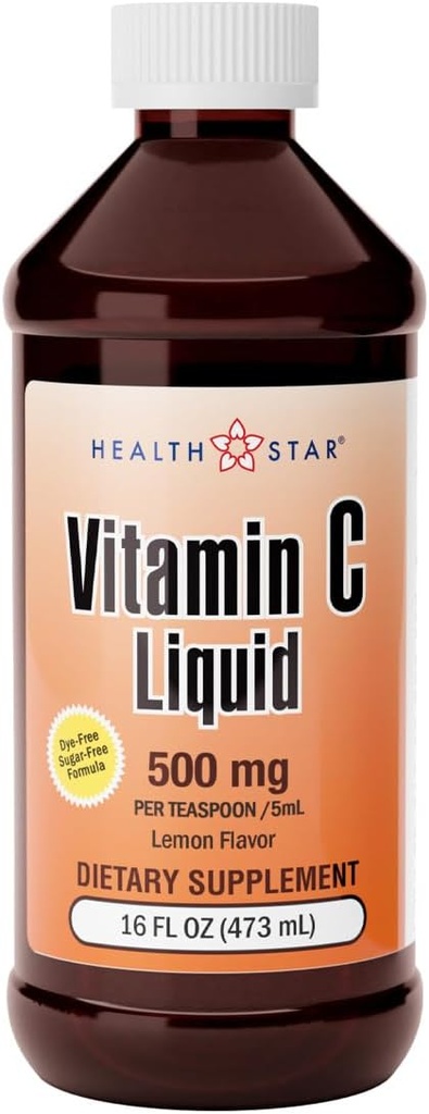Gericare Vitamin C Liquid 500 mg - Immune Support & Overall Health - Orange Flavor - 16 Fl Oz (Pack of 1)