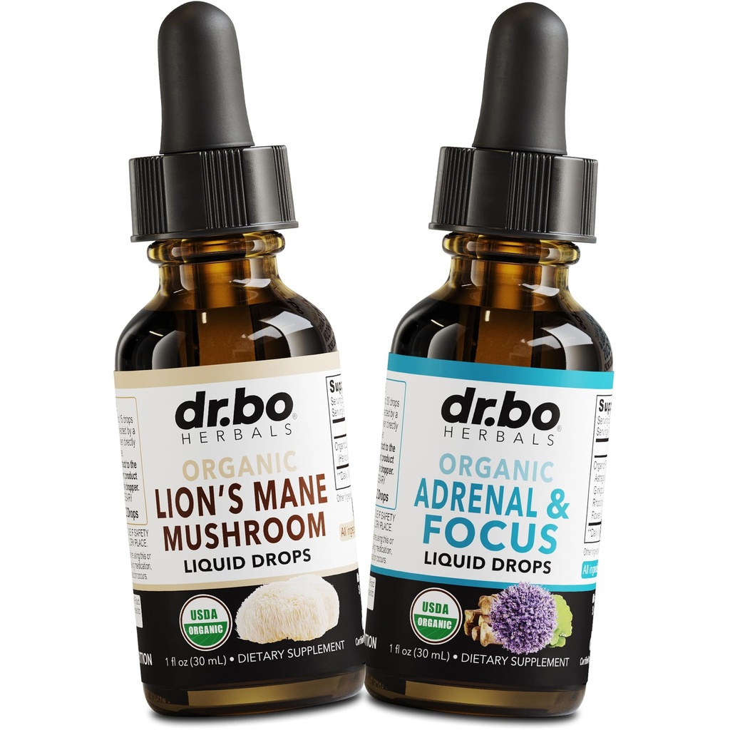 Lions Mane Mushroom & Adrenal Drops - Βιολογικό Lion's Mane Mushroom Liquid Tincture & Adrenal and Focus Supplement Drops, Fog, Συμπληρώματα Εγκεφαλικής Υγείας - Βιολογικό Lions Extract Cortisol Υποστήριξη