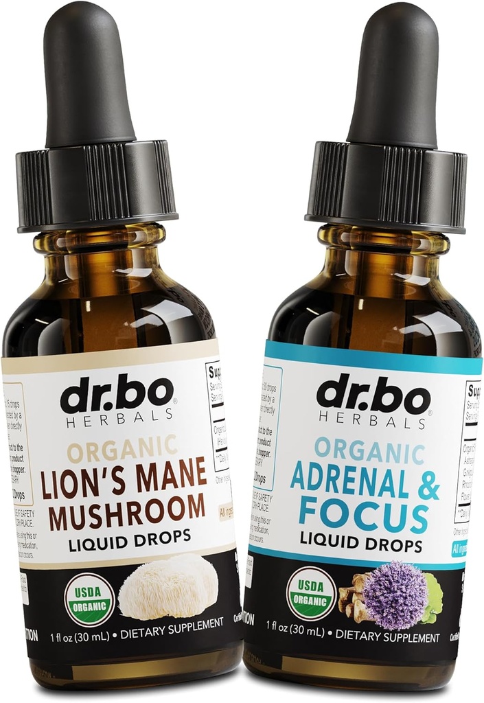 Lions Mane Mushroom & Adrenal Drops - Βιολογικό Lion's Mane Mushroom Liquid Tincture & Adrenal and Focus Supplement Drops, Fog, Συμπληρώματα Εγκεφαλικής Υγείας - Βιολογικό Lions Extract Cortisol Υποστήριξη