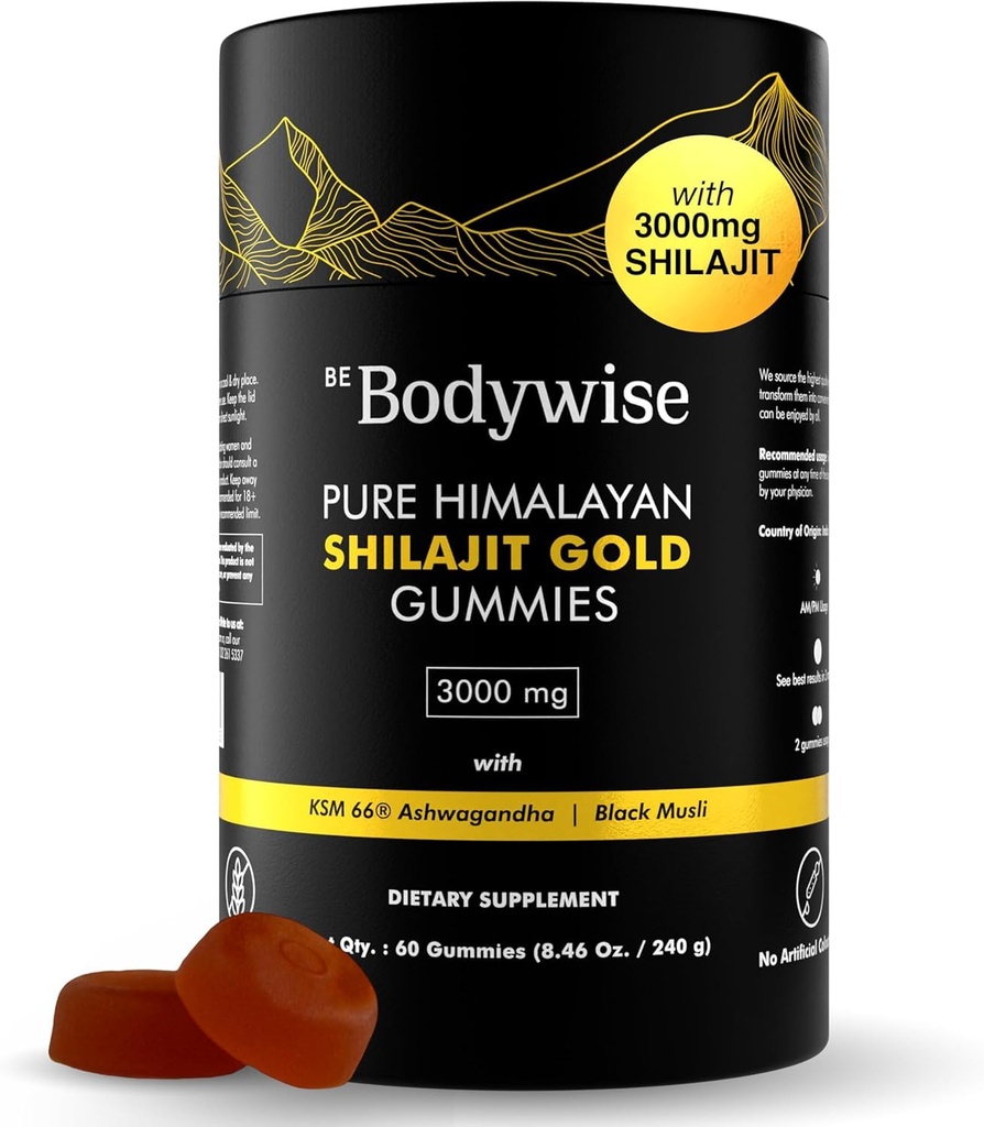 Be Bodywise καθαρός Ιμαλαΐων Shilajit Gummies Gold I Lab Tested I No Added Sugar I Ashwagandha, Gokshura
