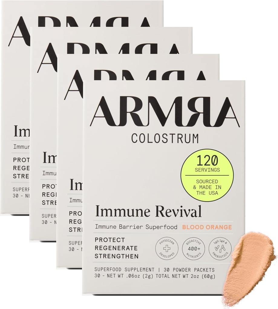 ARMRA ColostrumTM Premium Powder, Grass Fed, Gut Health Bloating Ανοσία Δέρμα & Μαλλιά, Περιέχει 400+ Βιοενεργά θρεπτικά συστατικά, ισχυρό βιοδιαθέσιμο, Keto, Γλουτένη & χωρίς λίπος (Blood Orange 30
