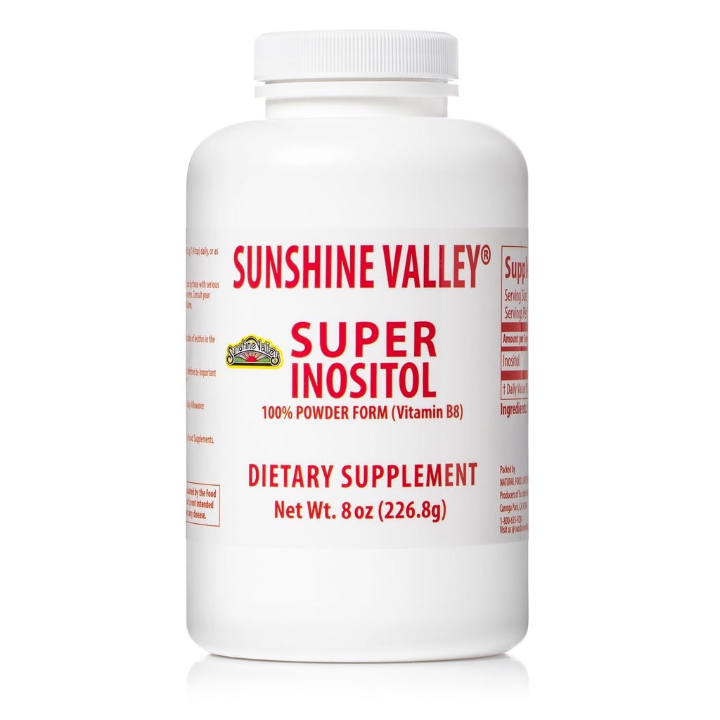 Sunshine Valley® Super Inositol, Βιταμίνη B8 σε σκόνη συμπλήρωμα διατροφής, φυσικό συμπλήρωμα γονιμότητας PSOS, ορμονική ισορροπία & υγιής ωοθηκική λειτουργία Υποστήριξη - 8oz