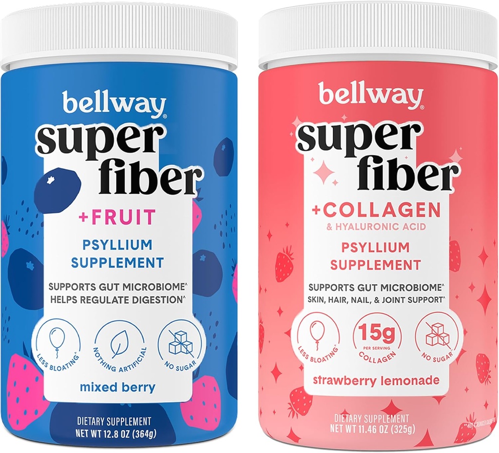 Bellway Super Fiber σκόνη + φρούτα, μικτό Berry Super Fiber σκόνη + κολλαγόνο, Λεμονάδα φράουλα