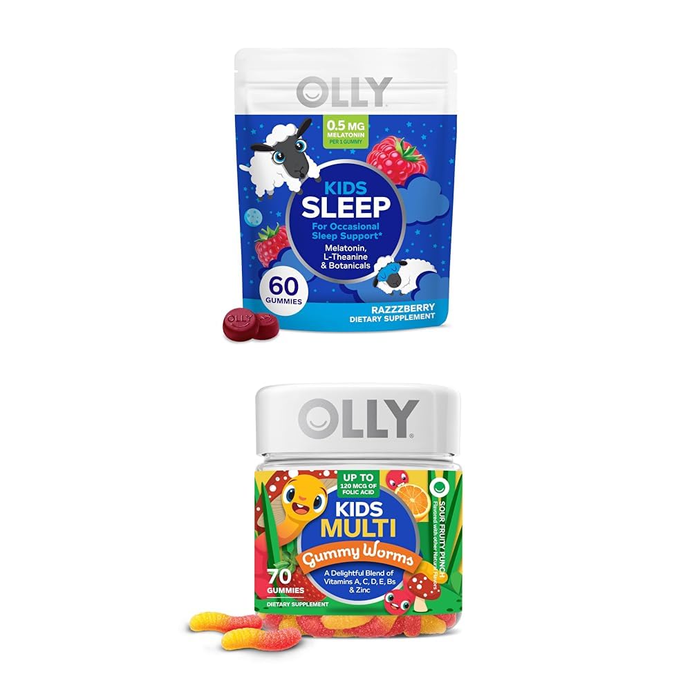 OLLY παιδιά Gummy ύπνου, μελατονίνη, L Theanine, χαμομήλι, 60 Count and Kids Multivitamin Gummy Worms, Βιταμίνες A C D E Bs ψευδάργυρος, 70 Count