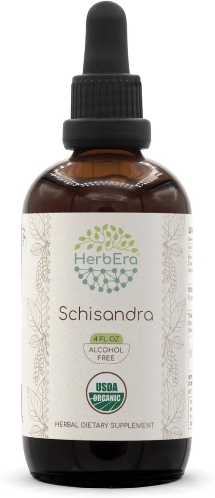 HerbEra Schisandra B120 USDA Organic Tincture | Alcohol-Free Extract, High-Potency Herbal Drops, Liquid Supplement| Certified Organic Schisandra (Schisandra Chinensis) Dried Berry (4 oz)