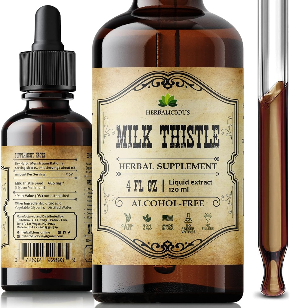 Γάλα Thestle Liver Detox – All-Φυσικό εκχύλισμα σιλιμαρίνης για τον καθαρισμό του ήπατος, ανοσοποιητική υποστήριξη και την υγεία του δέρματος – Φυτικό γάλα Thistle συμπλήρωμα – 4 fl oz
