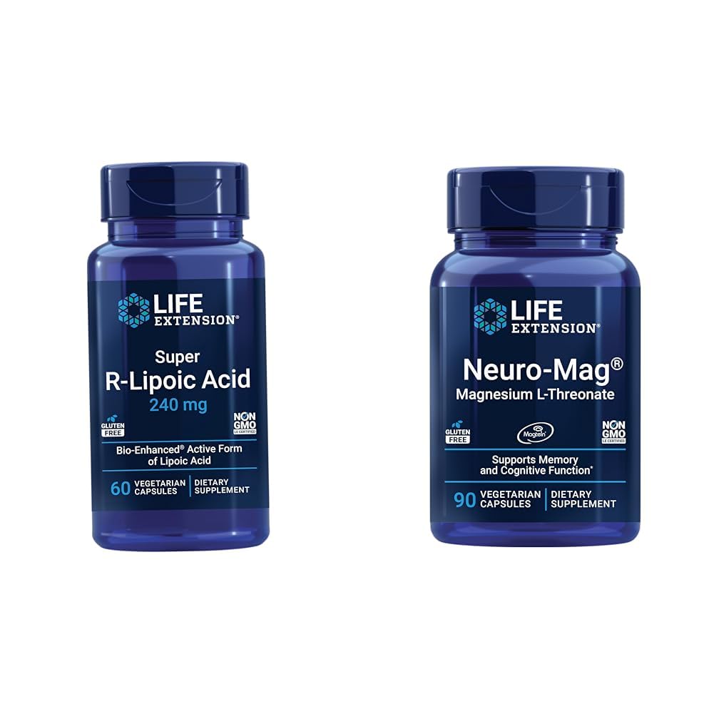 Life Extension Super R-Lipoic Acid – Longevity Supplement for Oxidative Stress Defense & Neuro-mag Magnesium L-threonate, Magnesium L-threonate