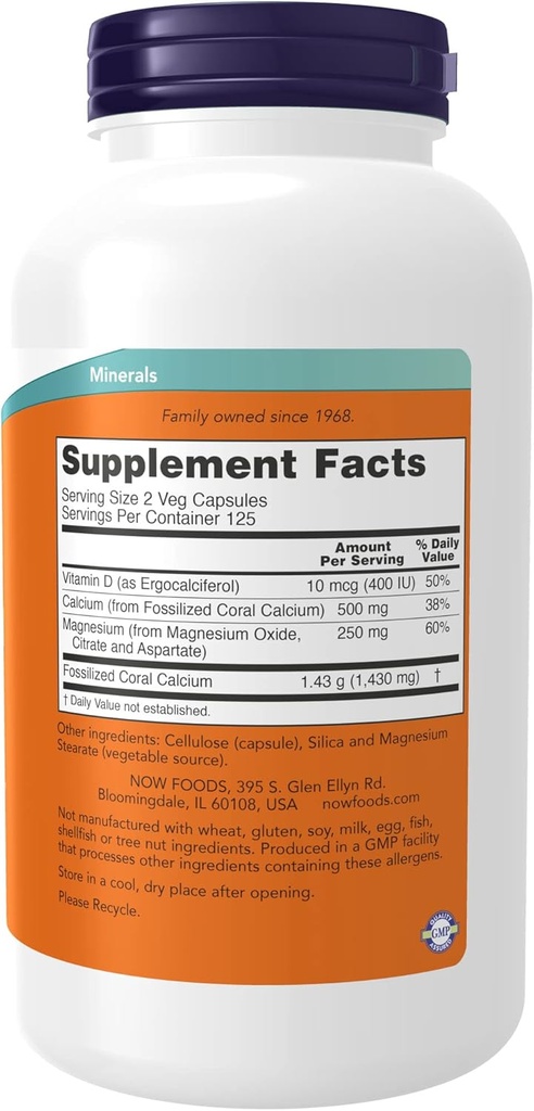 NOW Συμπληρώματα, Coral Calcium Plus, Bone Health*, Healthy pH Balance*, 250 Veg Κάψουλες (Pack of 2)