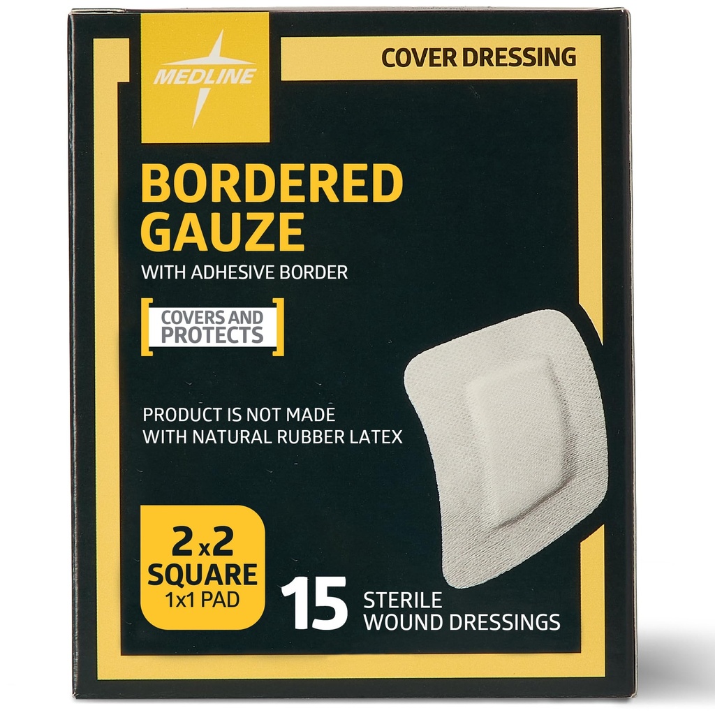 Medline συνορεύει Gauze, 2" x 2" Αυτοκόλλητο νησί Dressing, Στείρα, 15 κόμης