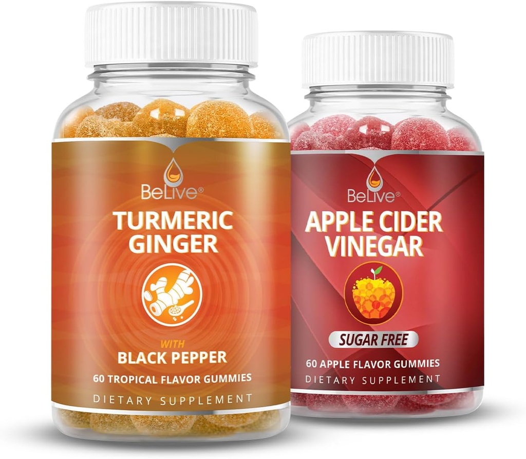 BeLive Turmeric and Apple Cider Vinegar Gummies for Inmune Support, Mobility Support, Detox, Cleanse and Digestive Health