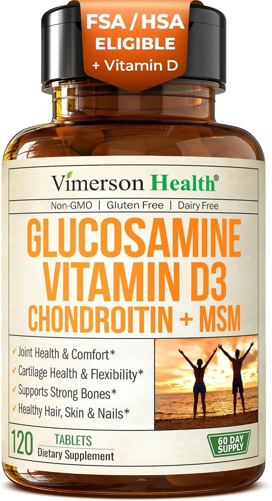 Glucosamine Chondroitin with Vitamin D3 2000IU – FSA Eligible Joint Supplements for Men & Women – Joint Health, Hair Skin Nails, Bone Health & Comfort with MSM, Vit D, Bromelain & Boswellia – 120 Tabs