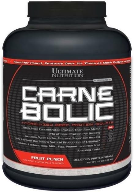 Ultimate Nutrition Carne Bolic Beef Protein Powder, Λακτόζη Χωρίς πρωτεΐνη Shakes, Παλαιό και Κετό Φιλικό με Χωρίς Ζάχαρη ή Καρβίδιο, Χαμηλή θερμίδα Απομονωμένη σκόνη, Υδρολυμένη πρωτεΐνη, 60 Σερβιέτες, Φρούτα Punch