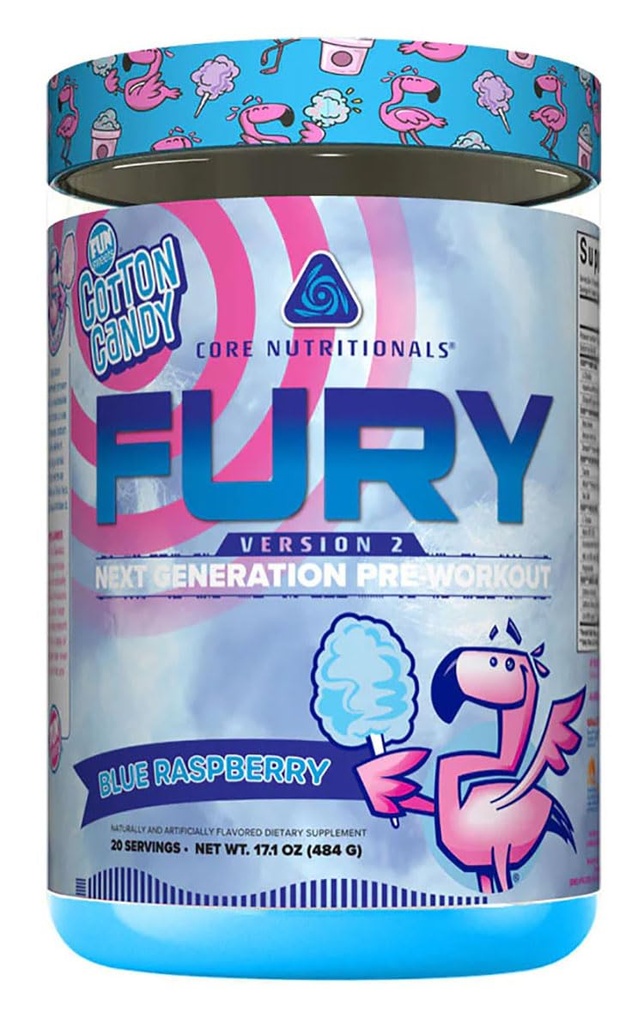 Core Nutritionals Fury V2: Pre-Workout Powder to Maximize Performance in The Gym W/Zum-XR® Caffeine, L-Citruline, and Alpha GPC (40 Scops) (Fun SweetsTM Blue Raspberry)