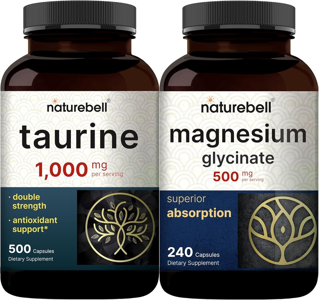 NatureBell Μαγνήσιο Γλυκινικό Κάψουλες 500mg & Ταυρίνη Κάψουλες 1.000mg ανά πακέτο πακέτου σερβιρίσματος 