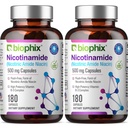 biophix B-3 Nicotinamide 500 mg 180 Caps 2 Pack - Νικοτινικό αμίδιο Νιασίνη Φυσικό Flush-Free Vitamin Formula - Υποστηρίζει την υγεία των κυττάρων του δέρματος