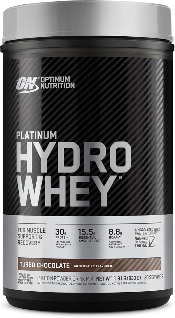 Optimum Nutrition Platinum HydroWhey Protein Powder, 100% Hydrolyzed Whey Protein Isolate Powder, Flavor: Τούρμπο Σοκολάτα, 20 Μερίδες, 1,8 Λίρες (Packaging May Vary)
