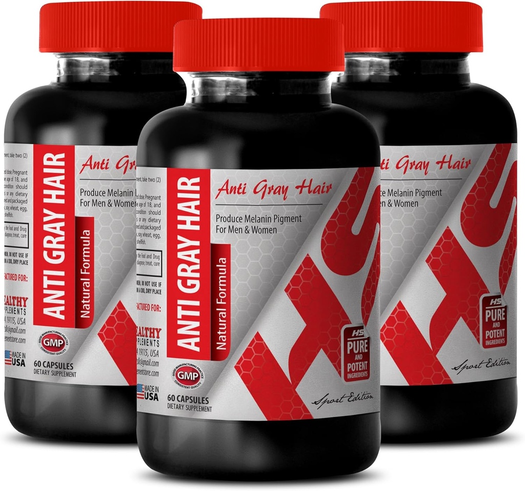 Φολικό οξύ με β12 - Anti Gray Hair Natural Formula - Δερμάτινο και νυχιών υποστήριξη (3 μπουκάλια)