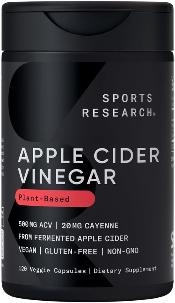 Sports Research Apple Cider Vinegar with Cayenne Pepper | Made from Organic Fermented Apple Cider - Non-GMO Project Verified & Vegan Certified (120 Veggie Capsules)