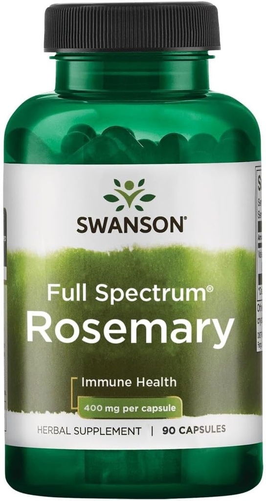 Swanson Full Spectrum Rosemary - συμπλήρωμα βοτάνων που προωθεί την υποστήριξη της ανοσοποιητικής υγείας - φυσική φόρμουλα για να βοηθήσει την υπεράσπιση του σώματος και την υποστήριξη της συνολικής ευεξίας - (90 κάψουλες, 400mg το καθένα)