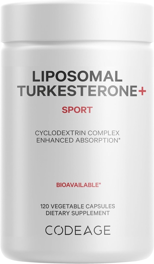 Codeage Turkesterone Supplement, 4-Month Supply, Hydroxypropyl-β-Cyclodextrin, Liposomal Delivery, Sports, Pre & Post-Workouts, Ajuga Turkestanica, Vegan, Gluten-Free, Non-GMO - 120 Capsules
