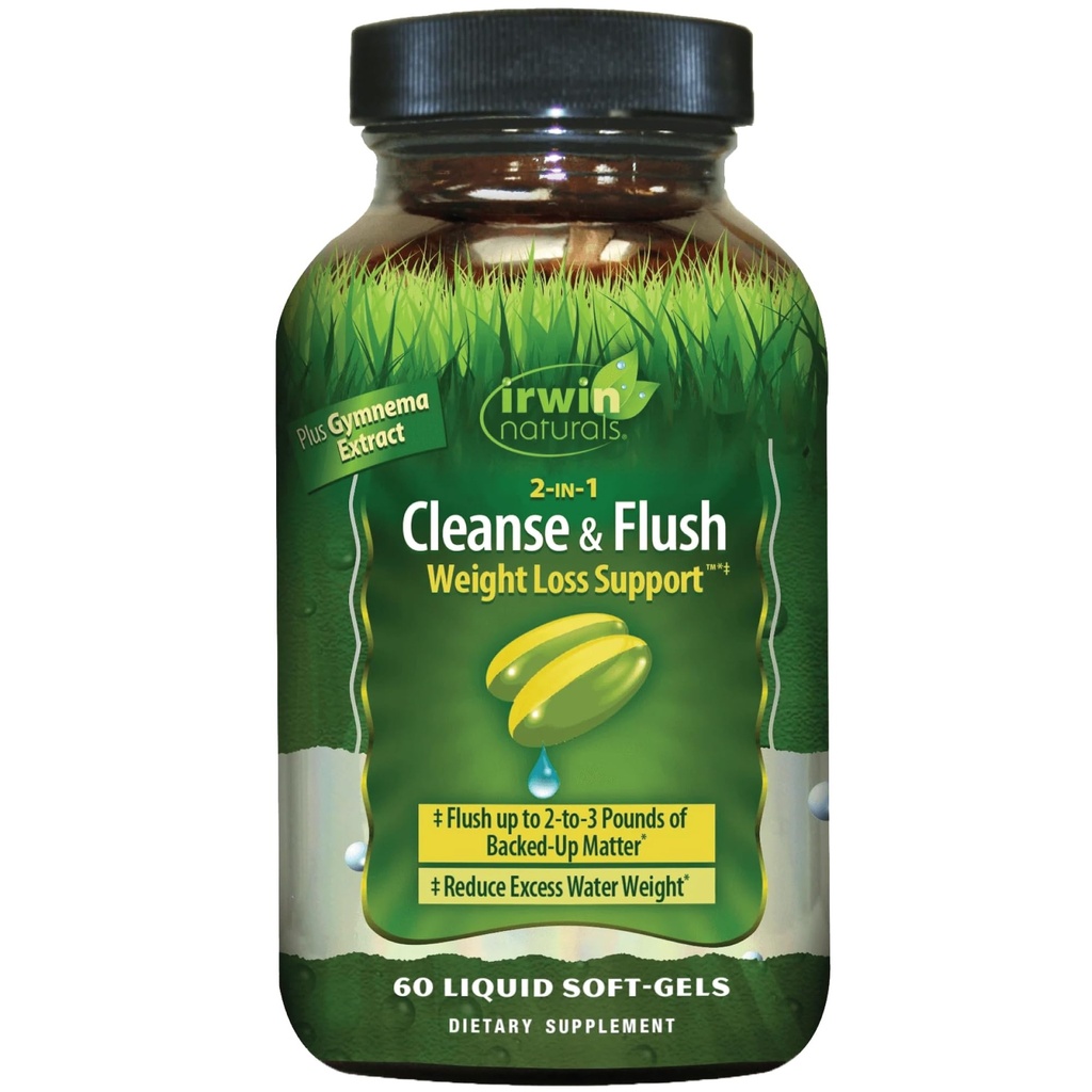 Irwin Naturals 2-σε-1 Καθαρισμός & Flush Υποστήριξη απώλειας βάρους - 60 υγρά μαλακά γέλη - Flushes Digestive Tract & Reduces Bloating - 30 Σύνολο εξυπηρετήσεων