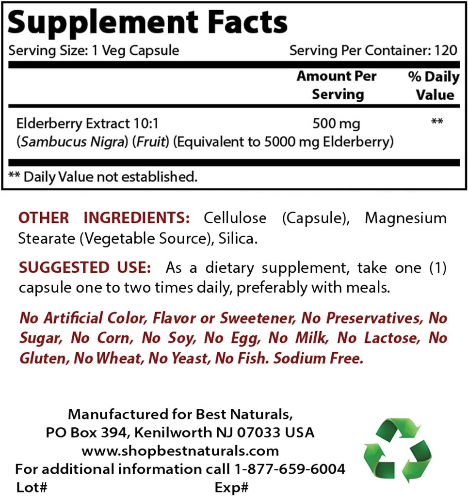 Best Naturals Elderberry 5000mg & μηλίτης μηλίτη Ξίδι Plus 500 Mg