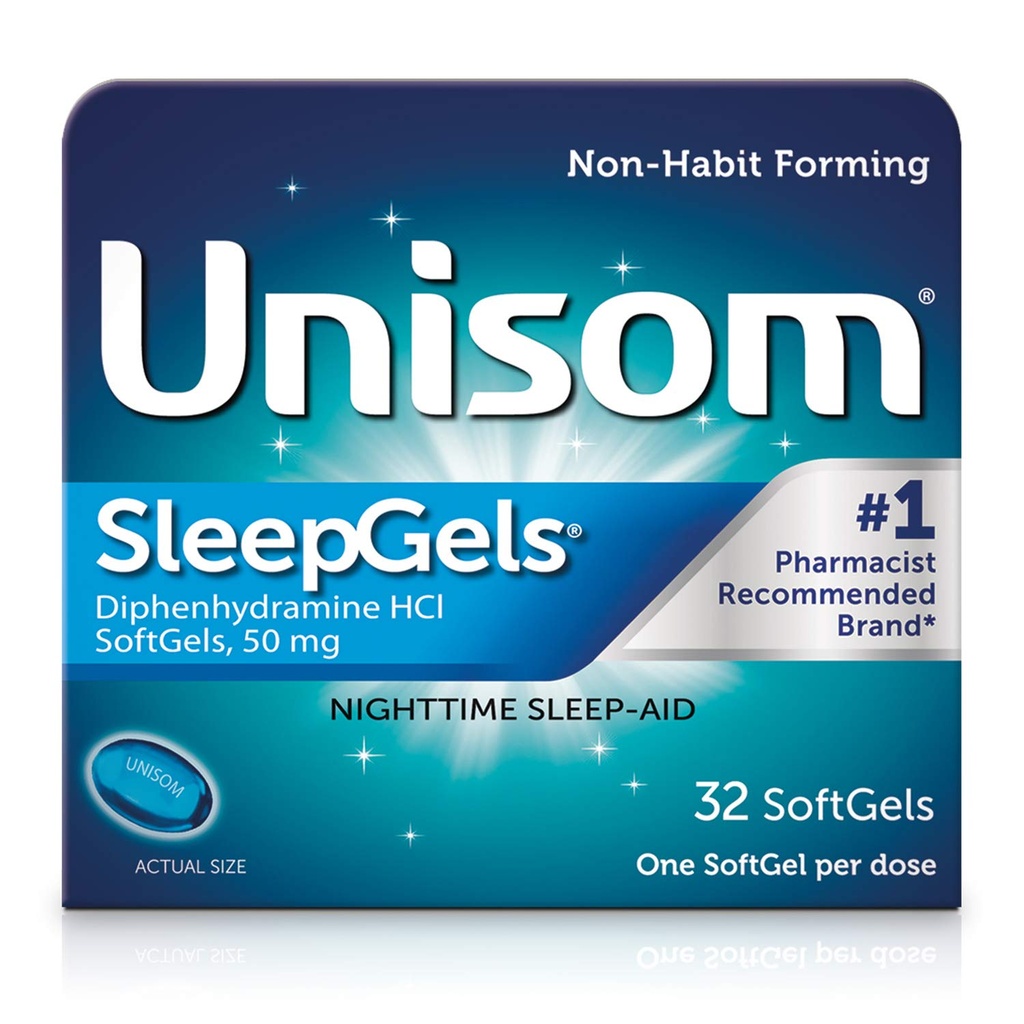 Unisom SleepGels, Nighttime Sleep-aid, Διφαινυδραμίνη HCI 50 mg, 32 SoftGels