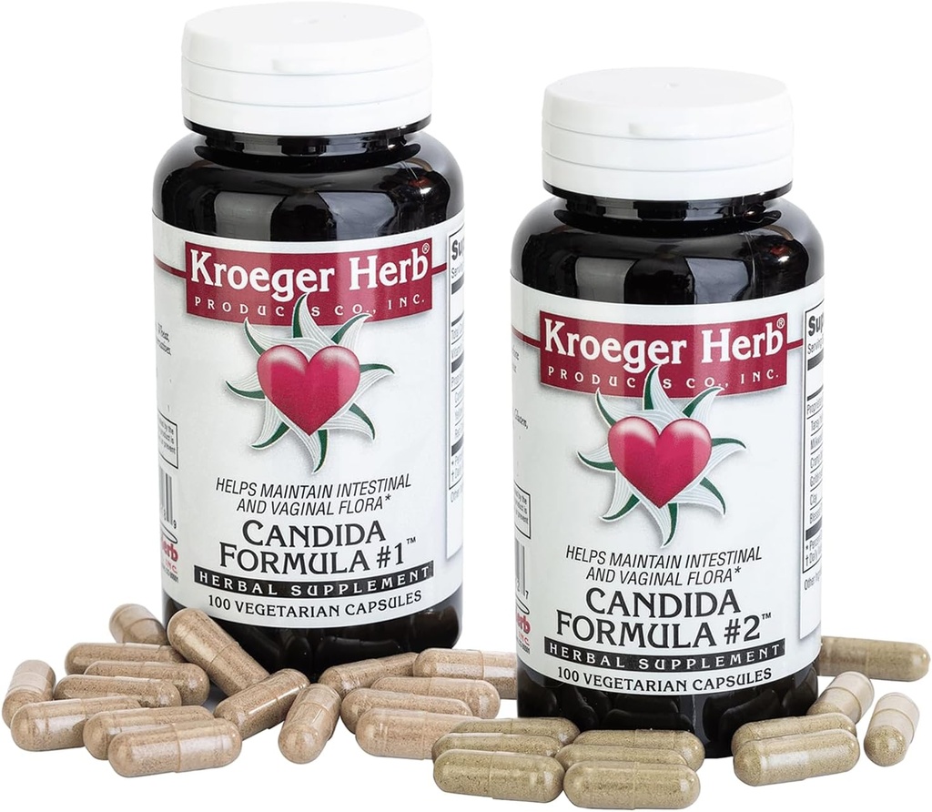 Kroeger Herb Products Candida Formula #1 and #2, Clease Supplement for Women & Men - Υποστηρίζει τα κανονικά επίπεδα της ζύμης και Candida