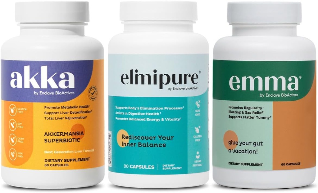 Emma Gut Health & Elimipure Gut Cleanse & Akka Liver Cleanse – 3-σε-1 Detox Bundle for Digestive Balance, Regularity & Μεταβολισμός Υποστήριξη 