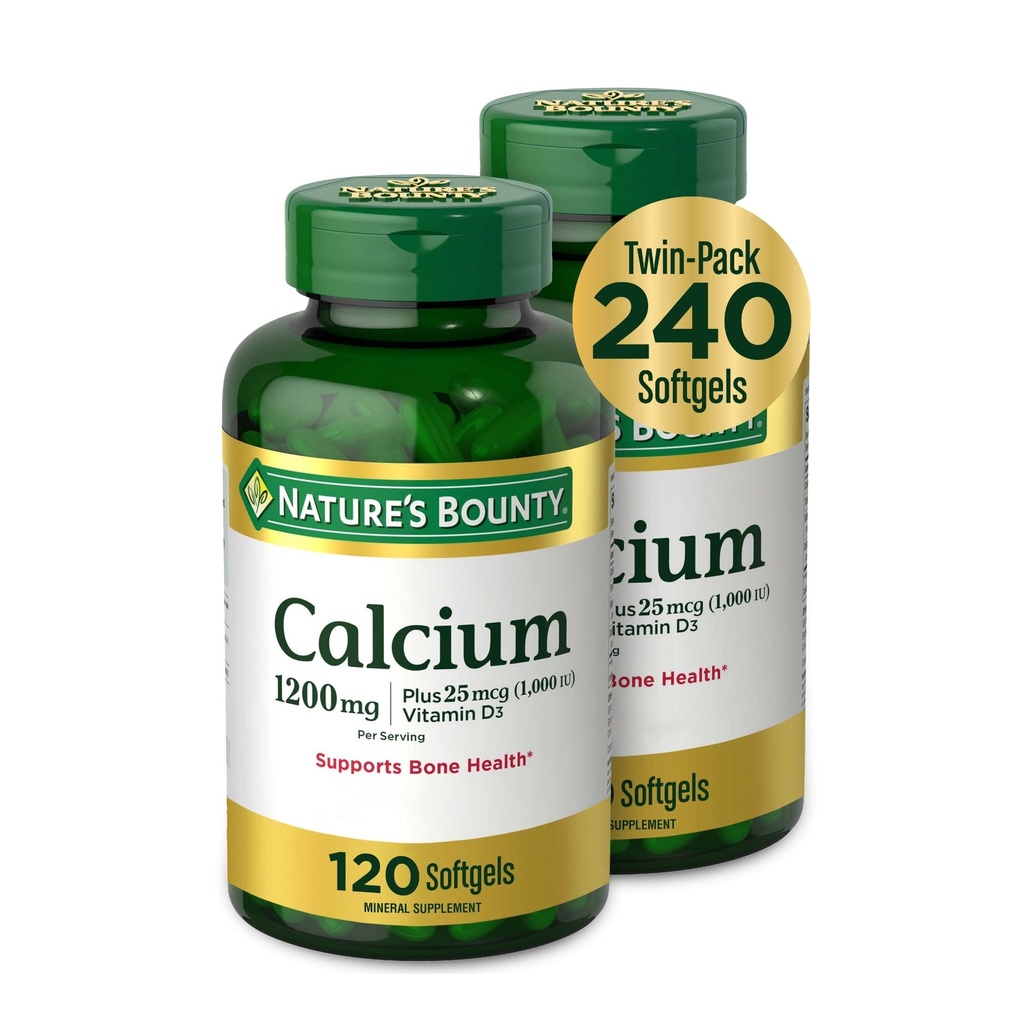 Nature's Bounty Calcium 1200 mg με βιταμίνη D3 - Συμπληρώματα για την υγεία των οστών, ασβέστιο και βιταμίνη D, 120 Ct (2-Pack)