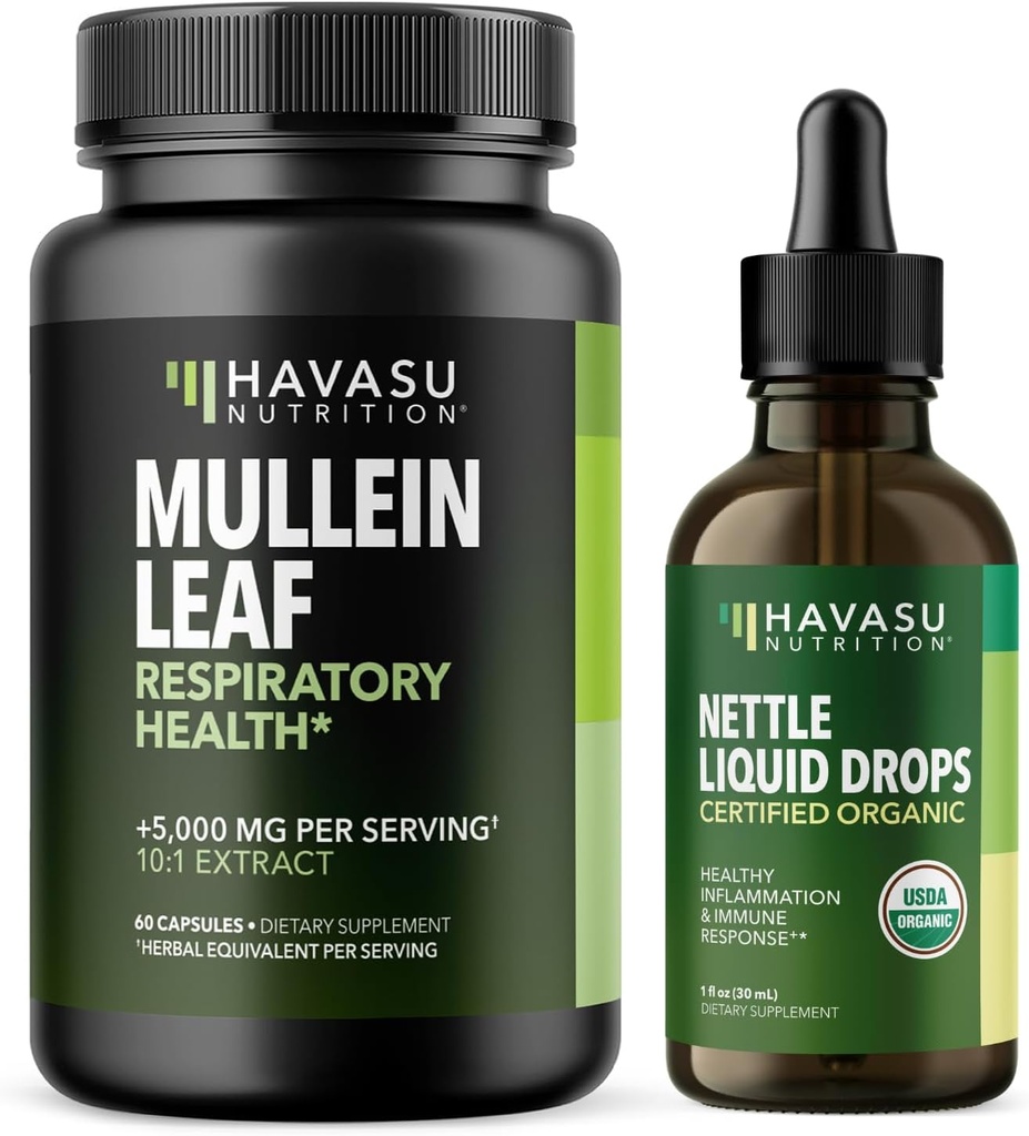 HAVASU NUTRITION Mullein Leaf Κάψουλες + Υγρές σταγόνες Νετλ Αναπνευστική δέσμη υγείας