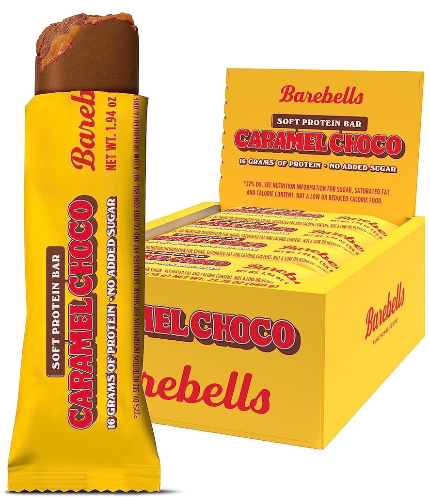Barebells Soft Protein Bars Caramel Choco - 12 Count, 1.9oz Bars - Protein Snacks with 16g High Protein - Fluffy Chocolate Protein Bar with 2g Total Sugars - Soft Protein Snack & Breakfast Bars