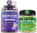 Νέβις Μαύρο έλαιο σπόρων Gummies, Chlorophyl & Sea Moss συμπλήρωμα + Μαγνήσιο Γλυκινικό Gummies για ενήλικες & παιδιά 4+