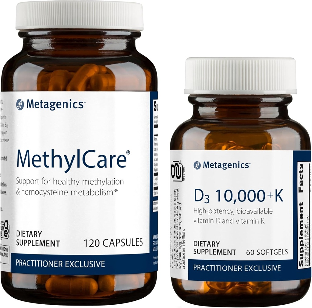 Μεταγονική Bundle - D3 10.000 + K & MethylCare - 60 Softgels της D3 για την Ανοσολογική Υποστήριξη, την Υγεία των Οστών & την Υγεία της Καρδιάς* - 120 Κάψουλες της MethylCare για την Ομοκυστεΐνη Μεταβολισμός & μεθυλίωση*
