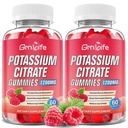 2 Pack Potassium Citrate Gummies, High Potassium Supplement 1200mg Support Leg Cramps & Muscle Health, Potassium Gummies for Adults & Kids, Vegan, Raspberry Flavor 120 Count