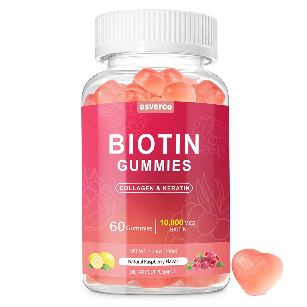 Biotin 10000mcg Κερατίνη Κολλαγόνο Gummies Συμπληρώματα Καρφιά μαλλιών Βιταμίνες Καθημερινή ανάπτυξη νυχιών μαλλιών & ενισχυτής Gummies για τις γυναίκες Vegan Βιοτίνη και βιταμίνη C Gummy 60 κόμης