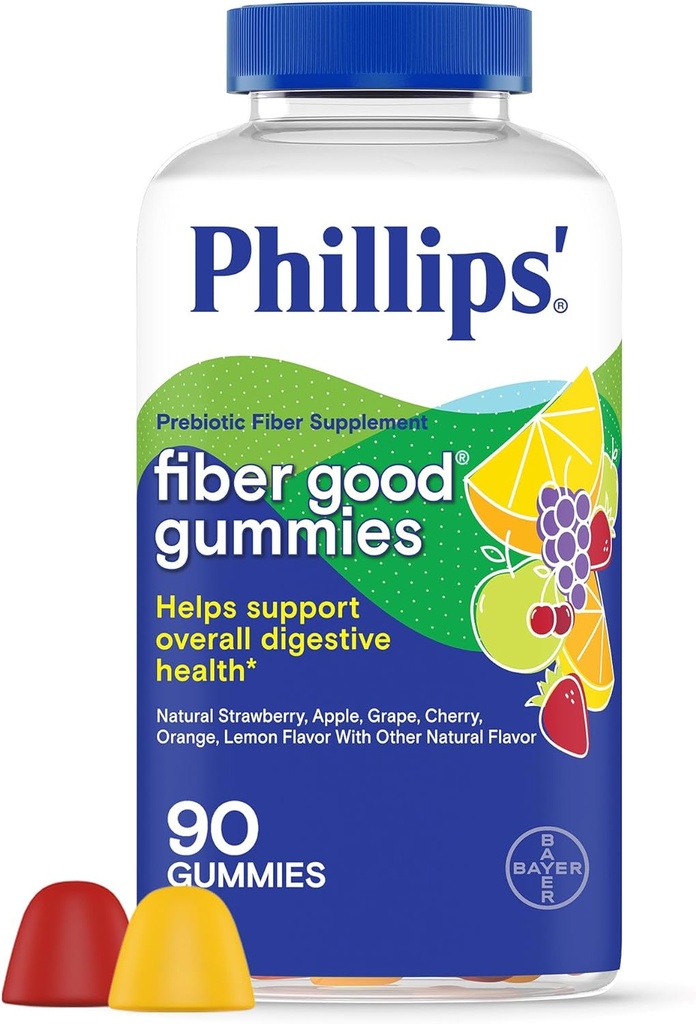 Phillips’ Fiber Good Gummies, Supplement with Inulin for Adults and Children, Fruit Flavored Daily Gummies, 4g of Prebiotic Fiber Per Serving , 90 Count