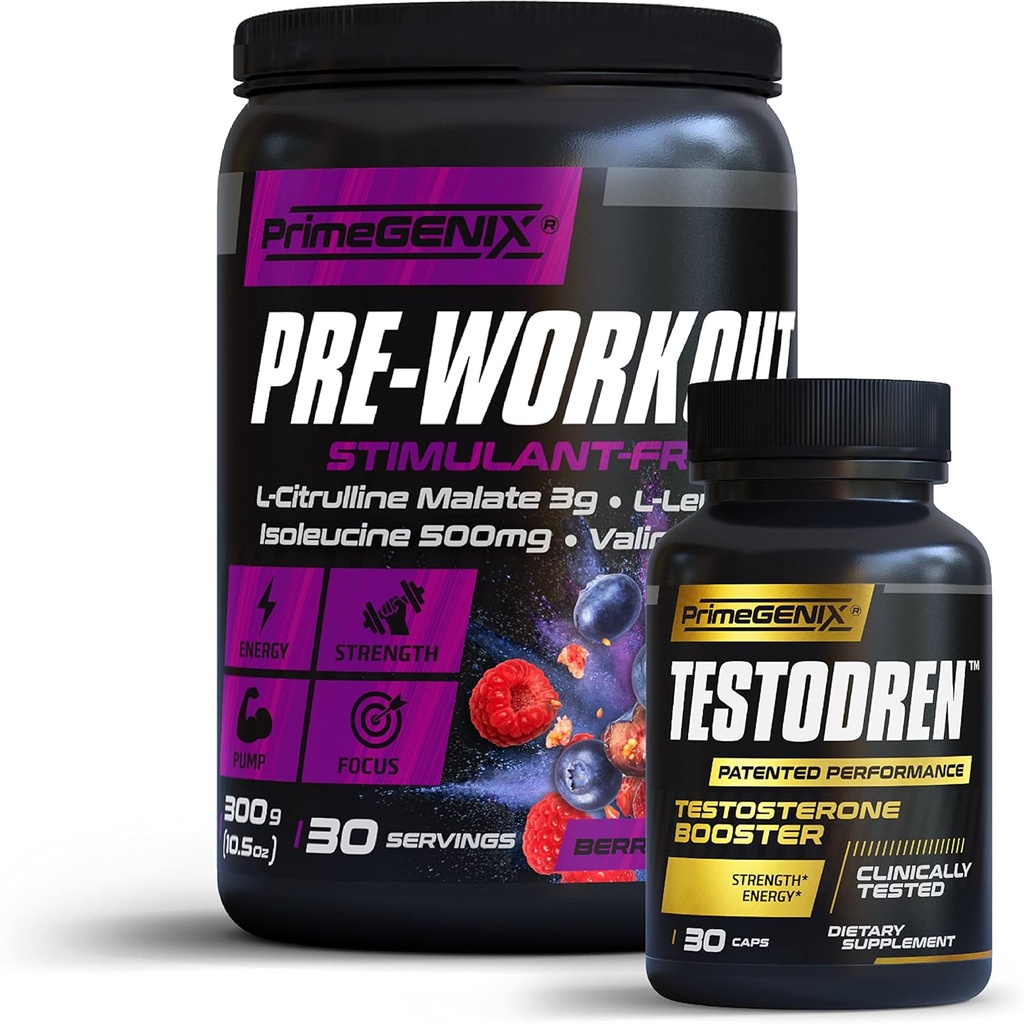 Peak Performance Stack | Testodren & Stimulant Free Pre-Workout Bundle | Exercise Enhancing | Improve Energy | Made in USA