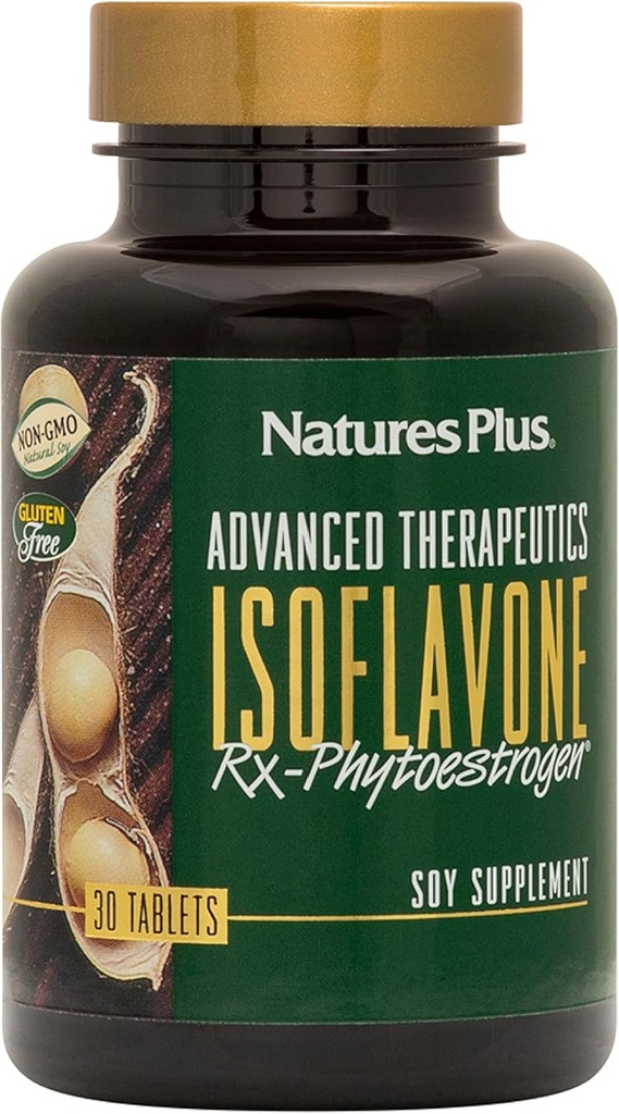 Natures Plus Advanced Θεραπευτικά Isoflavone Rx Phytoestrogen - 125 mg, 30 χορτοφαγικά δισκία - Συμπλήρωμα σόγιας - Προάγει τη συνολική ευεξία - Μη ΓΤΟ, Χωρίς γλουτένη - 30 Σερβιέτες