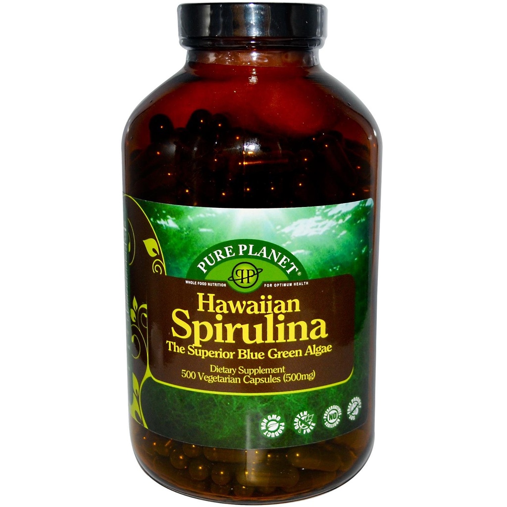 Pure Planet Spirulina - 500 mg - 500 κάψουλες χορτοφάγων