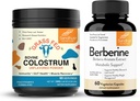 Sandhu's Pure Bovine Colostrum Powder Supplement for Humans & Berberine HCL Supplement 500mg per Capulation