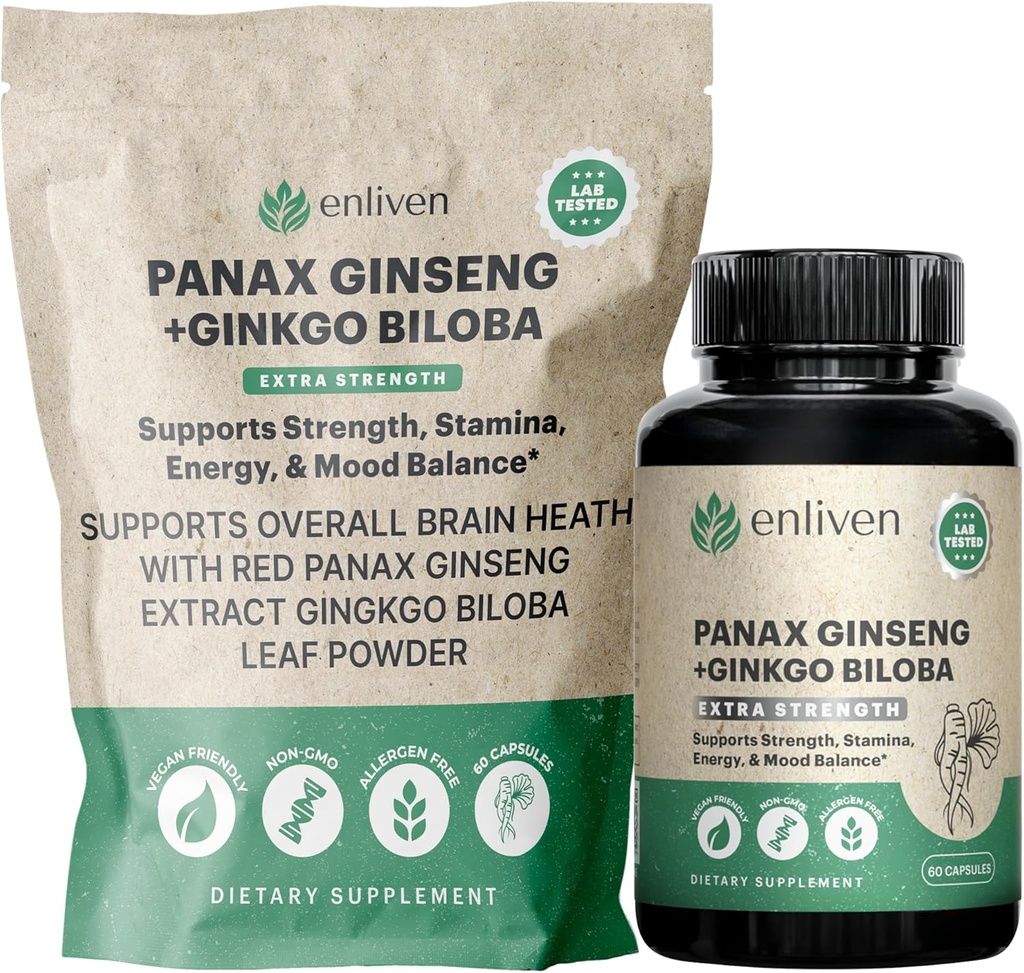 Panax Ginseng & Ginkgo Biloba συμπλήρωμα για την ενέργεια, Focus & Brain Health 
