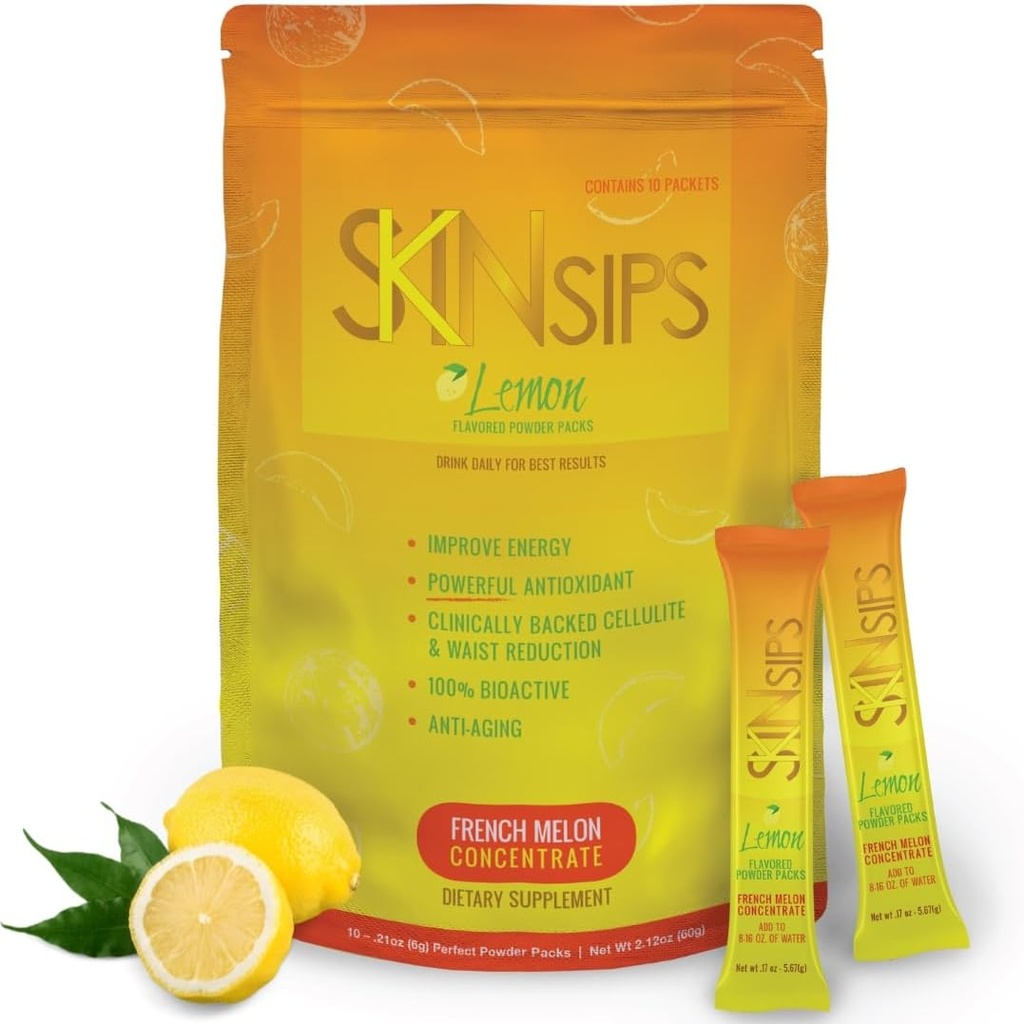 Skin Health & Energy Boost Drink Mix- Χωρίς ζάχαρη, SOD B (TM), Αντιοξειδωτικά από τη γαλλική πεπόνι συμπυκνωμένο, On The Go Stick Packs, Λεμόνι, 10 Pack