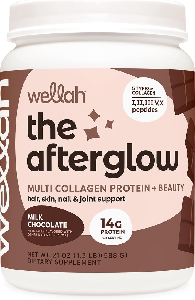 Wellah The Afterglow Multi Collagen Protein + Beauty (30 σερβιέτες, σοκολάτα) - Μαλλιά, δέρμα, νύχια & κοινή υποστήριξη - Μη ΓΤΟ & Χωρίς γλουτένη