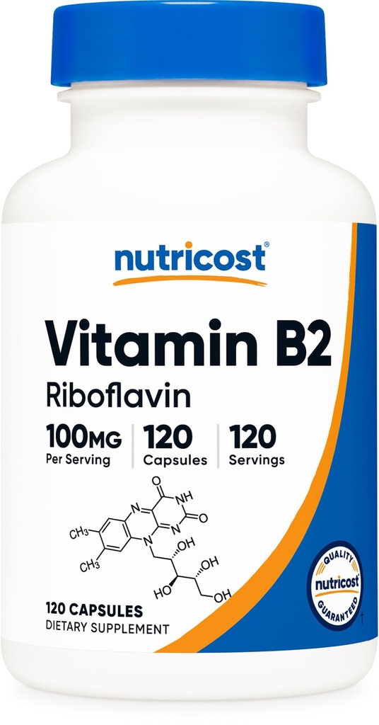 Nutricost Βιταμίνη B2 (Riιβοφλαβίνη) 100mg, 120 κάψουλες - Χωρίς γλουτένη και μη ΓΤΟ