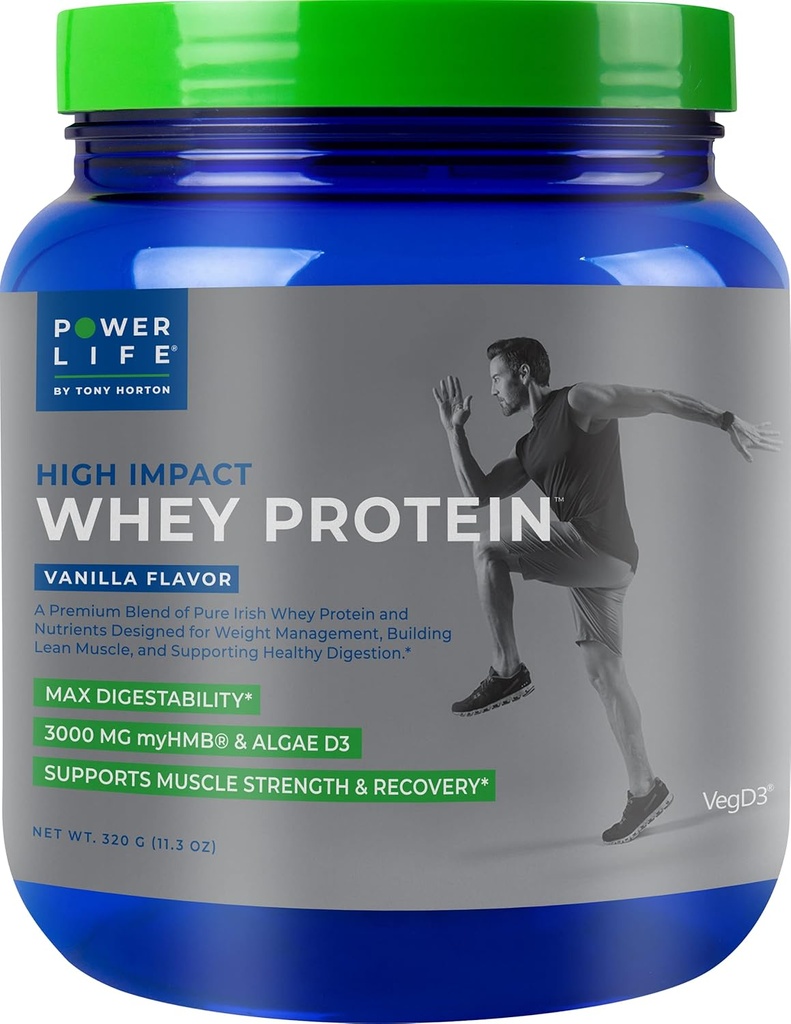 POWERLIFE Tony Horton High Impact Grass Fed Whey Protein with 3000 MG of HMB, No Sugar Added, Non-GMO, Hormone and Antibiotic Free, 15 Servings (Vanilla)