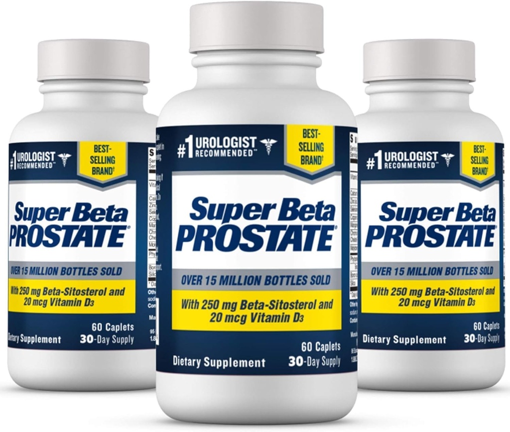 SUPER BETA PROSTATE συμπλήρωμα υποστήριξης για την υγεία των ανδρών - Μειώστε τα ταξίδια στο μπάνιο, την προώθηση του ύπνου, την καλύτερη κηλίδα κενό & υγιής προστάτης, Beta σιτοστερόλη - 60 Count (πακέτο των 3)