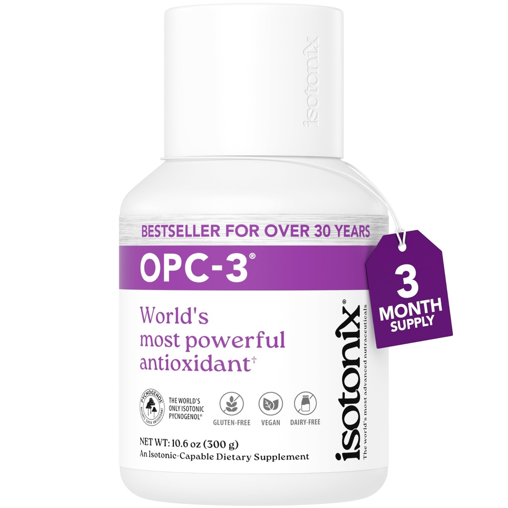OPC-3 Isotonix - Συμπλήρωμα αντιοξειδωτικών - Pycnogenol, Εκχυλίσματα σπόρων σταφυλιού, Bilberry, Red Wine & Pine Bark Extracts - για την υποστήριξη της καρδιάς και της κυκλοφορίας - Isotonic, Vegan, Gluten Free - 90 Σερβιέτες